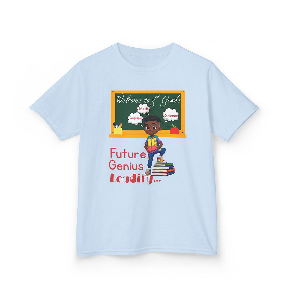 Thumbnail: Light blue t-shirt design: Welcome to 1st Grade, Future Genius, London J. Mostella Media