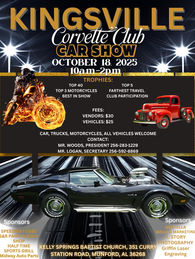 Kingsville Corvette Club Car Show October 18, 2025, 10am-2pm