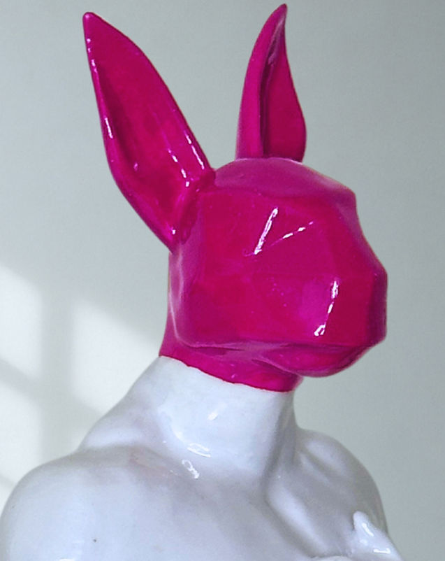 MARIO by PORNOBUNNY, rabbit head on muscular torso sculpture