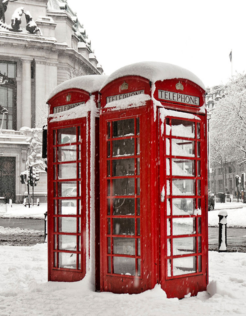London Telephone Box In The Snow Canvas Print