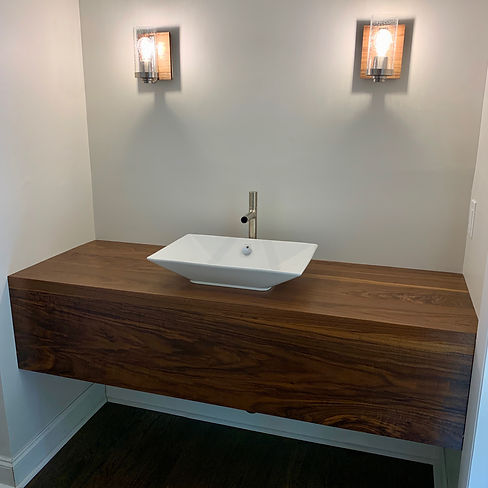 62 Screws custom walnut bathroom floating vanity and modern bathroom