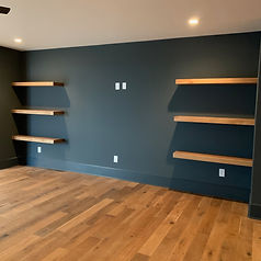 62 Screws custom White Oak floating shelves made and installed locally in Roswell, Georgia