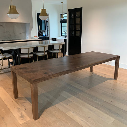 62 Screws modern Black Walnut Parson's Dining table in a new Milton modern farmhouse