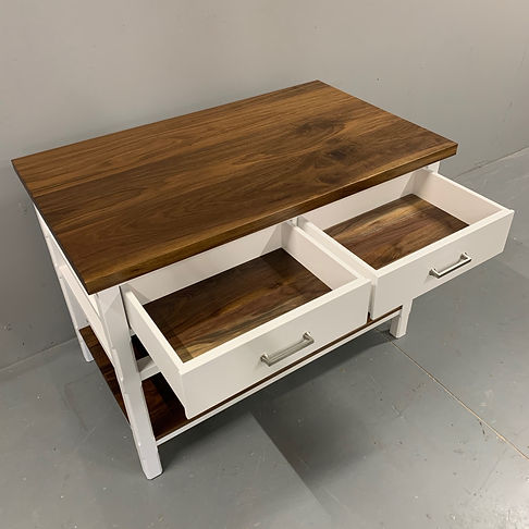 62 Screws premium custom walnut furniture and modern farmhouse two-toned kitchen island