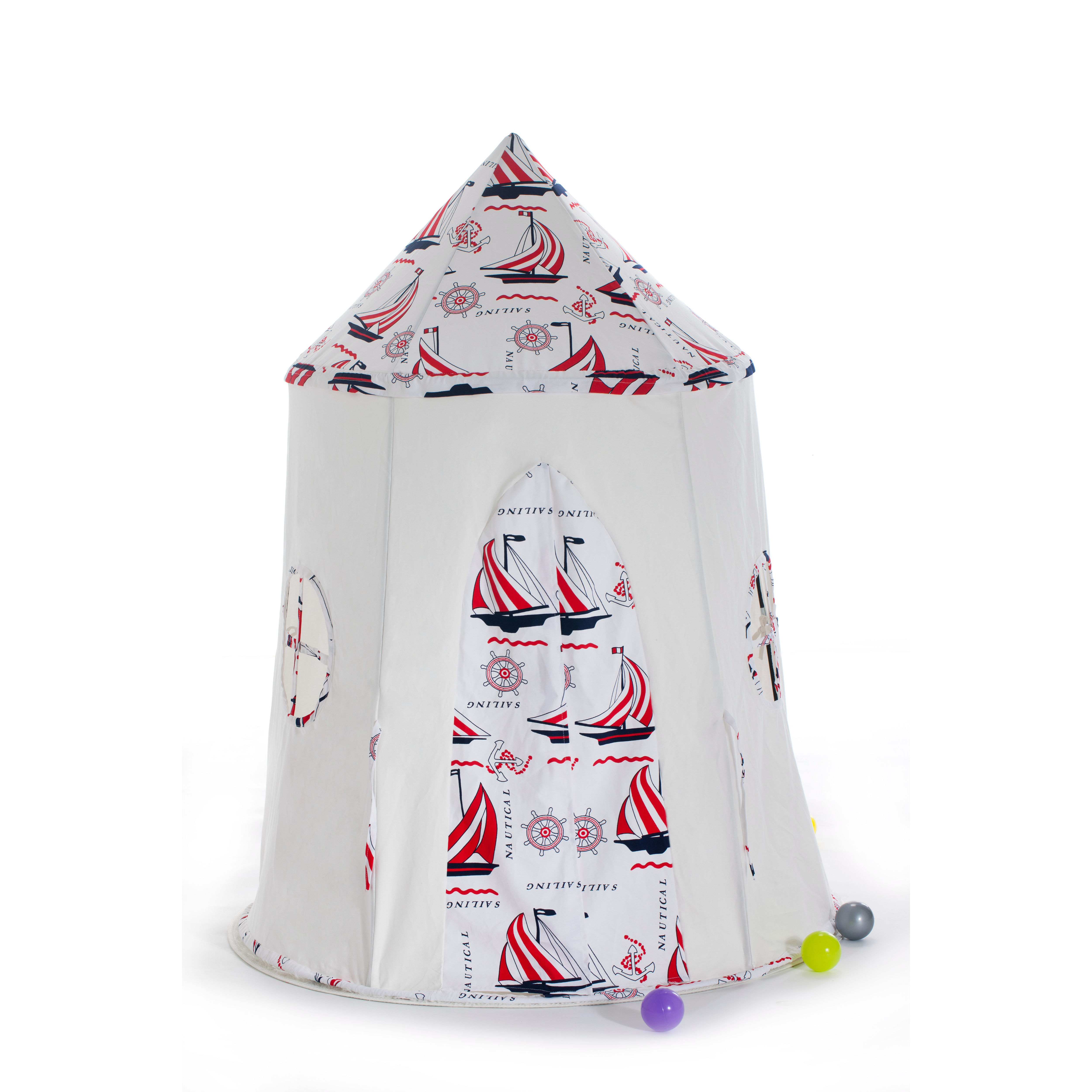 Cort copii stil indian Teepee Tent XXL Sailing BathVision, 110x110x146 Rosu
