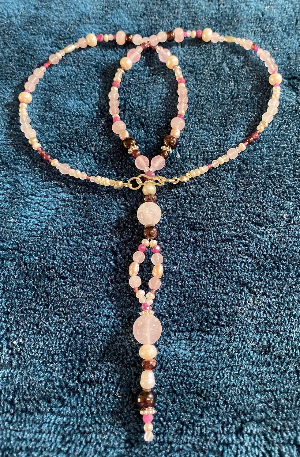 Rose Quartz, Ruby, Garnet & Freshwater Pearl with Stirling Silver