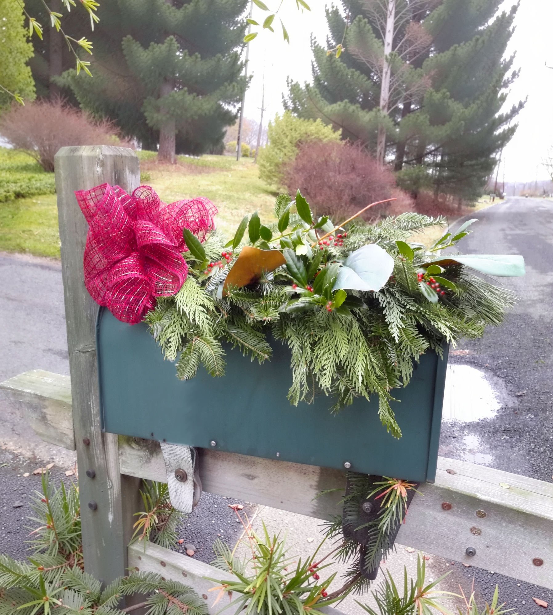 Live & Faux Evergreen Mailbox Cover
