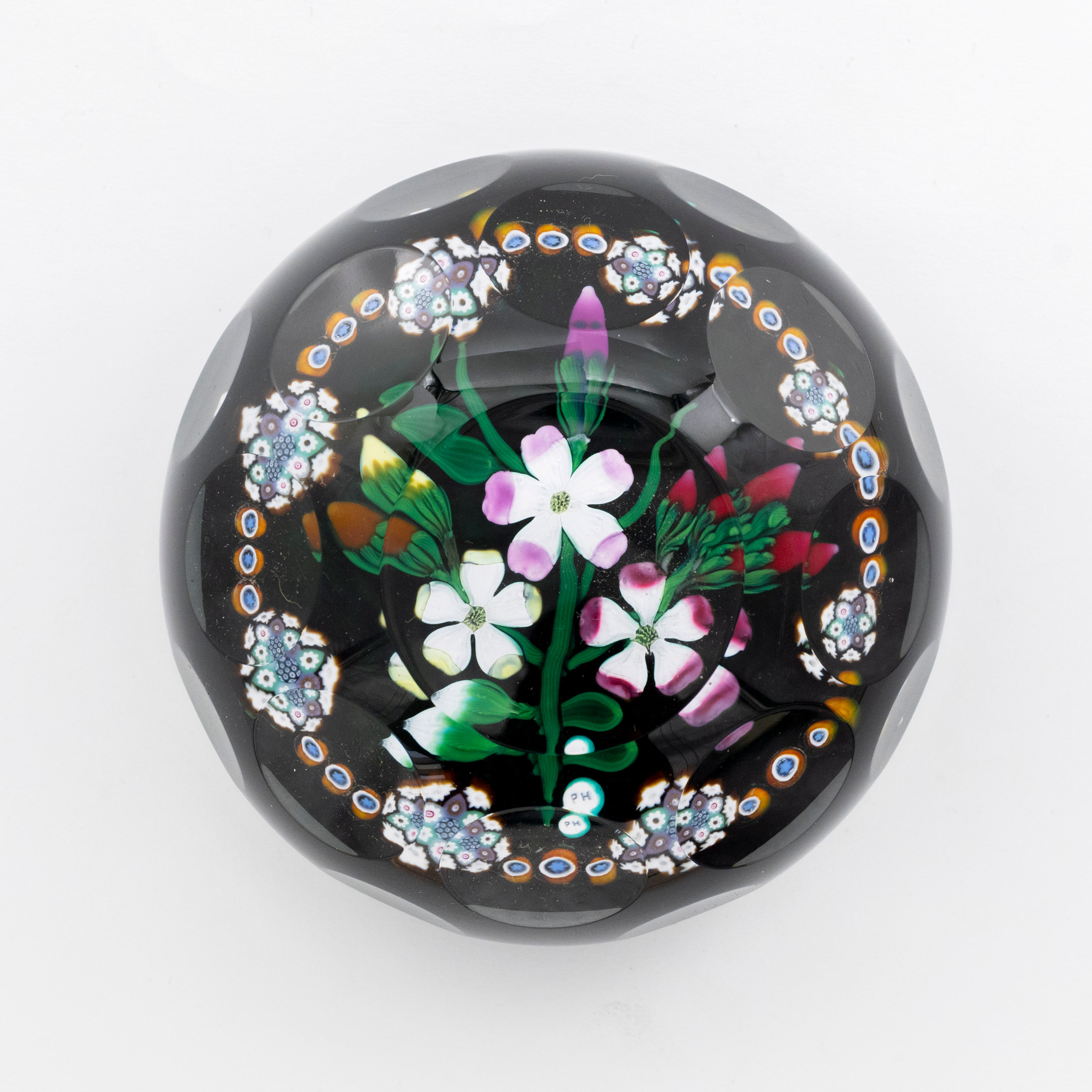 Large Magnum Faceted Trio of Flowers Traditional Paperweight PH 1/1 SOLD