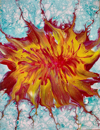 Red yellow on green flower