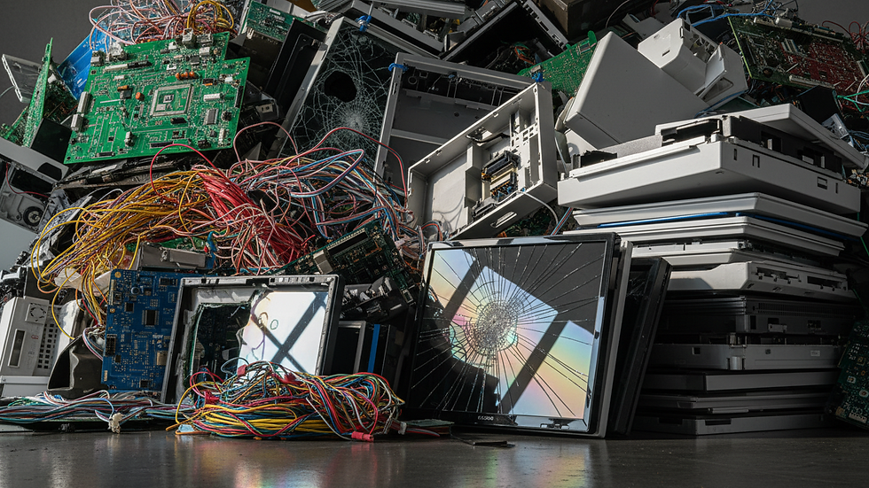 Eye-level view of sorted electronic waste ready for recycling