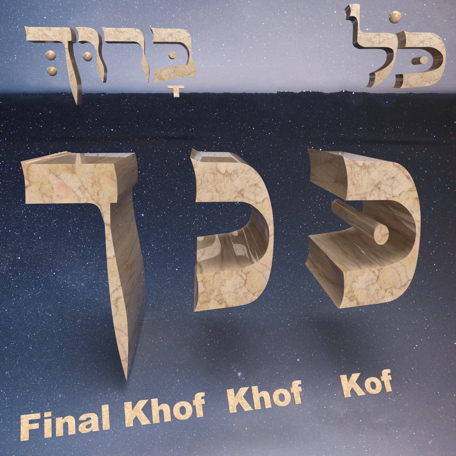 Hebrew Letters Kof, khof and Final Khof