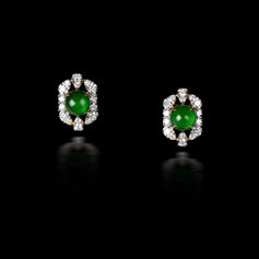 18K白金  冰種 翡翠 鑽耳環
