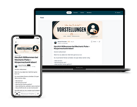 Bild eines iPhones und Macbooks mit Screenshots der Community