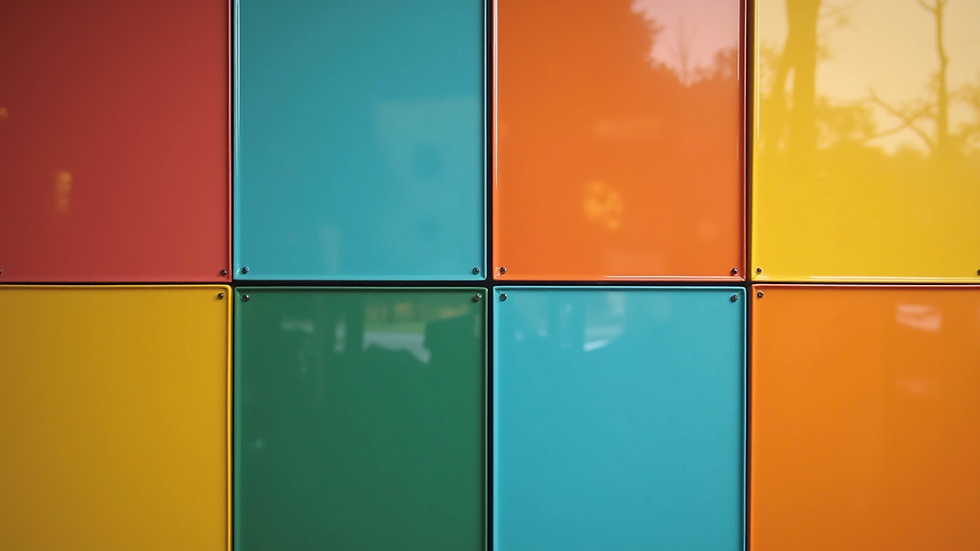 Close-up view of colorful magnetic building tiles arranged in geometric shapes