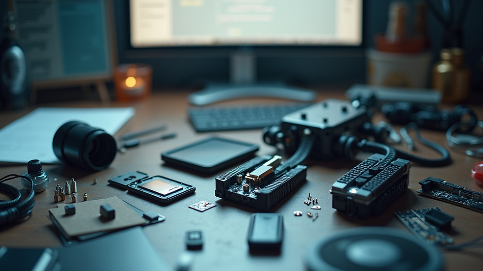 Close-up of a robotics kit with components laid out on a desk