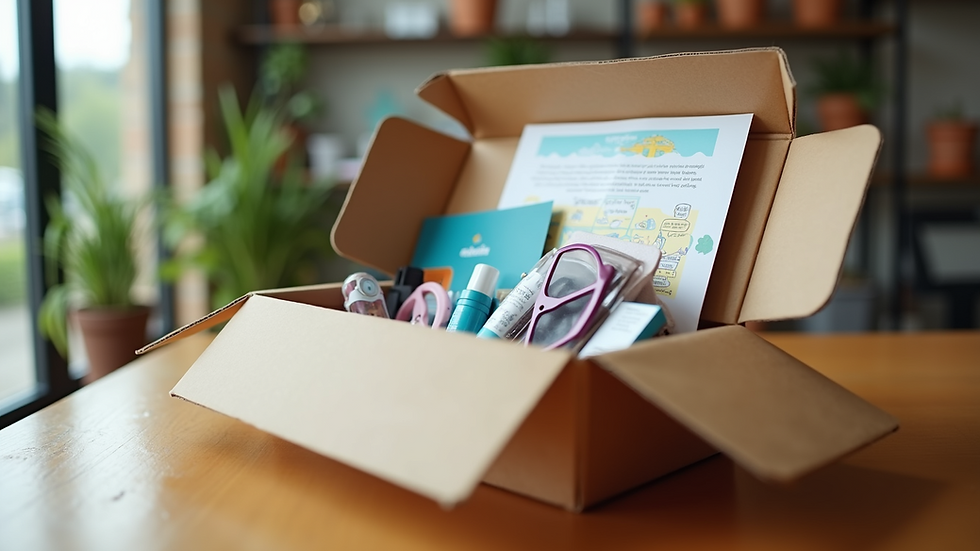 Eye-level view of a STEM subscription box opened with project components inside