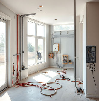 A modern home interior during an electrical remodel with neatly routed electrical wiring a