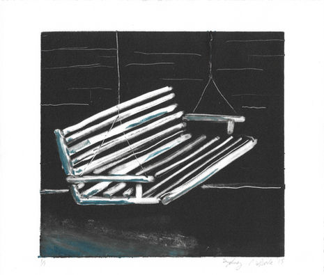 monoprint of a porch swing
