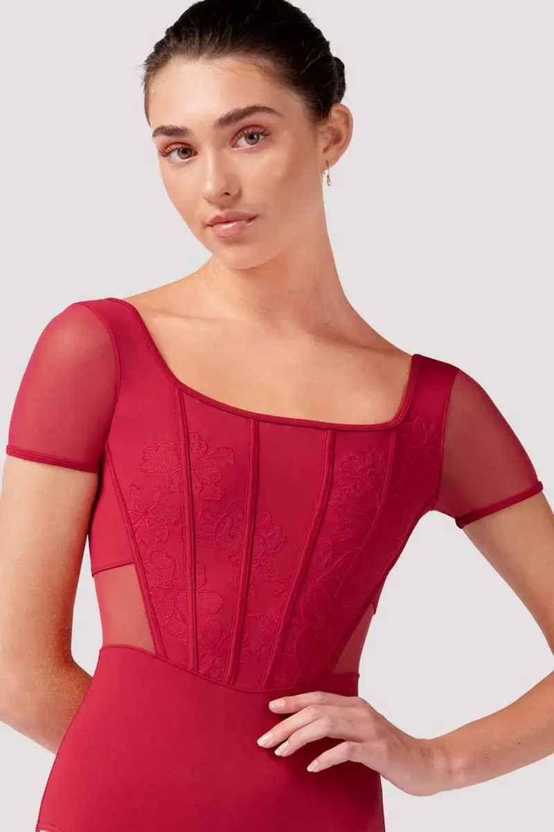 Thumbnail: Ladies Olivia Floral Cap Sleeve Leotard L20001 CHERRY