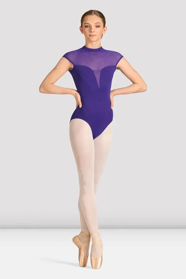 Ladies Mirella Celeste Cap Sleeve Printed Leotard M40003LM Violet