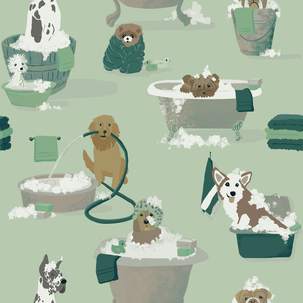 pups in a tub green