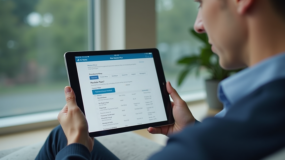 Eye-level view of a person reviewing a health plan on a tablet