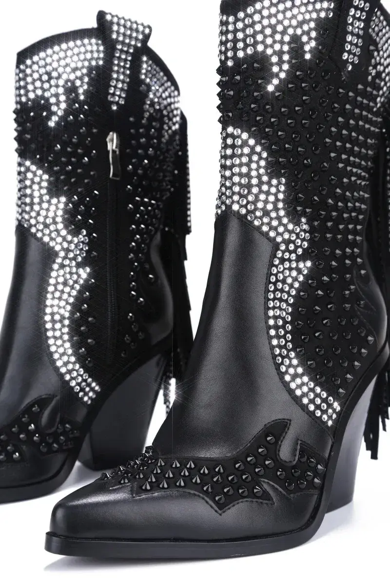 Thumbnail: Rhinestone cowgirl, over the knee Bling! Thick chunk heel and fringe