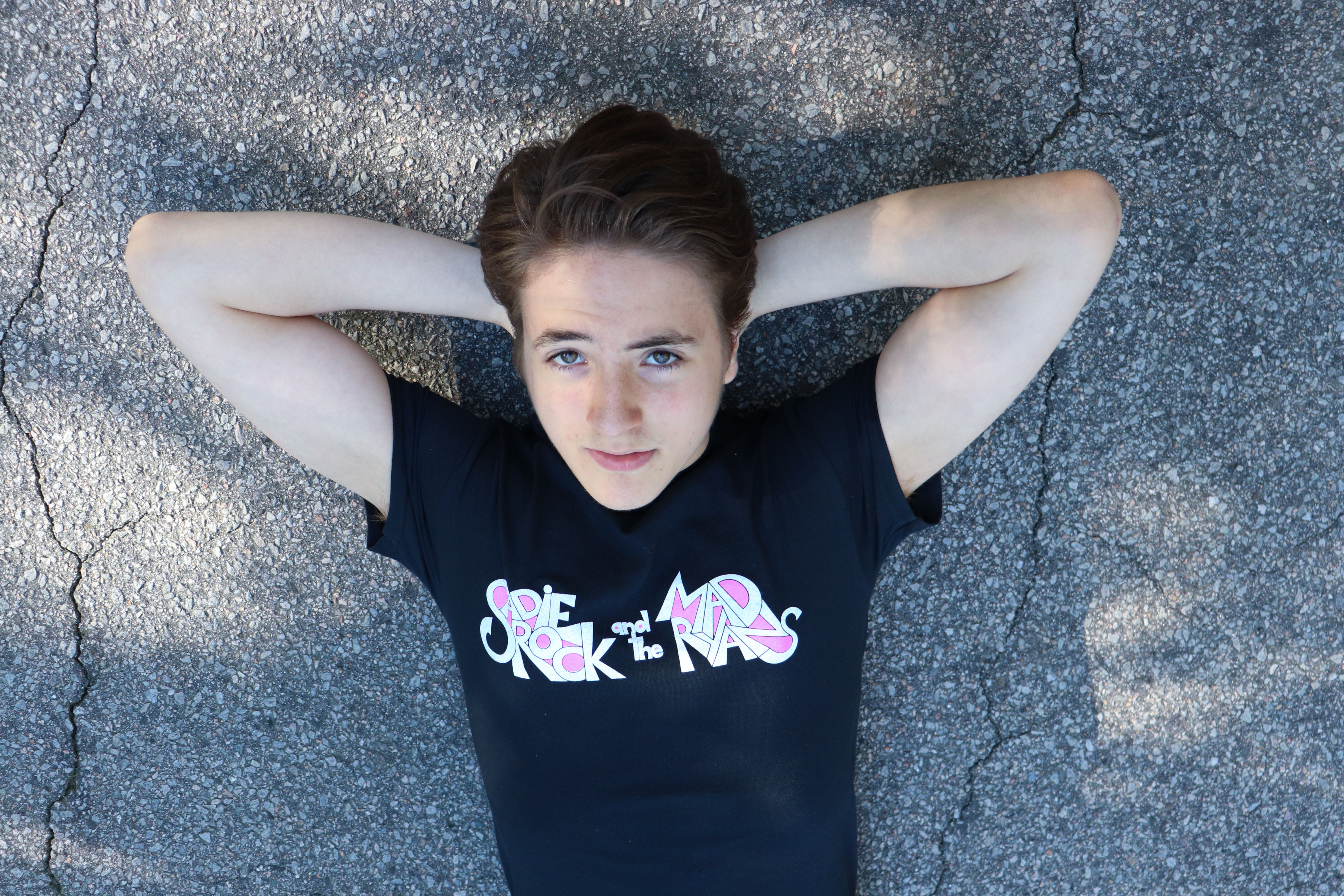 Black T-Shirt with Pink and White Band Logo