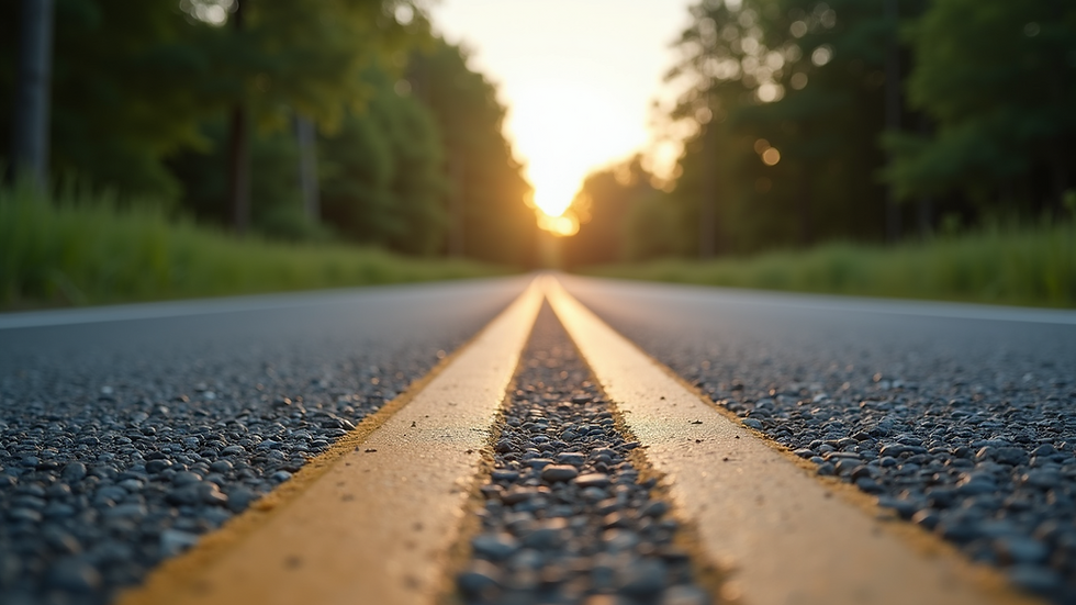 Eye-level view of a well-maintained asphalt driveway with clear markings