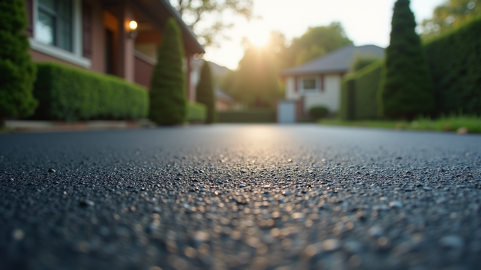 Close-up view of freshly sealed asphalt driveway