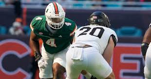 Miami EDGE Rueben Bain rushing the passer against Wake Forest last season