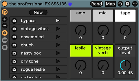 The effects rack: amp, mic, tape, leslie and vintage verb