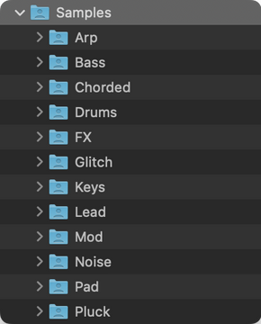 The Samples folder, one folder per kind