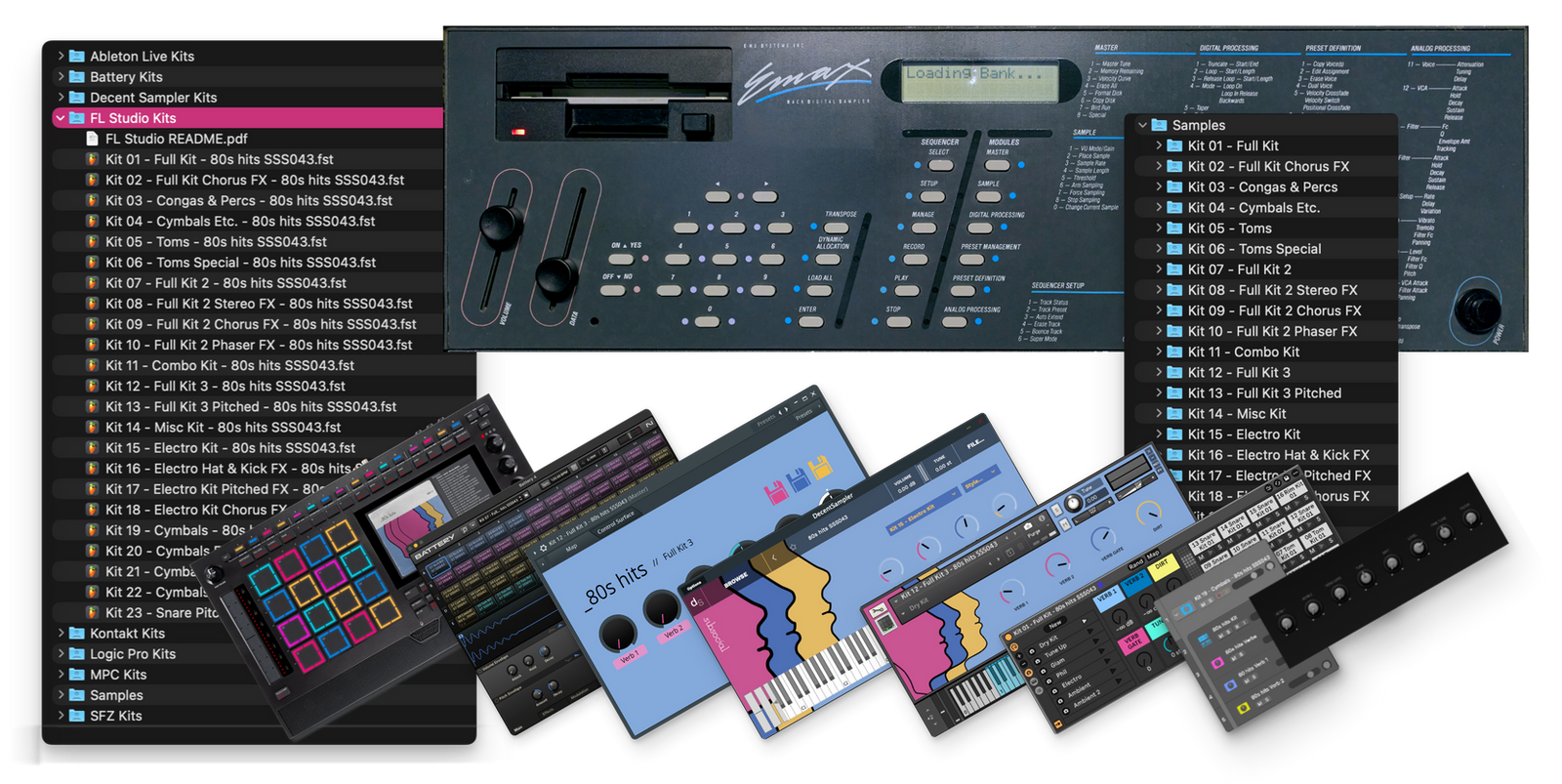 80s hits in Ableton Live, FL Studio, Logic Pro, Kontakt, Battery, MPC, Decent Sampler and SFZ