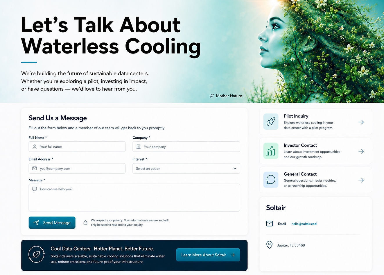 Contact Soltair — waterless cooling for data centers