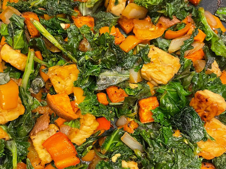 Tempeh, Sweet Potato, and Kale Hash