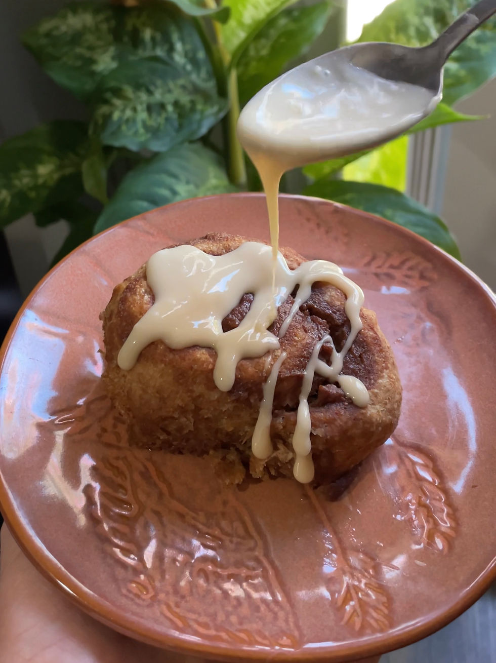 Iced Whole Wheat Cinnamon Rolls with a Date & Cinnamon Caramel Filling