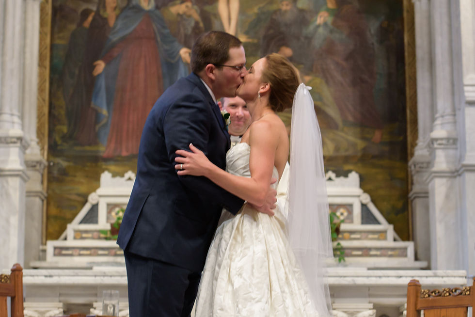 Couple shares first kiss at Immaculate Conception Church Newburyport MA