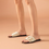 Thumbnail: SMART Slippers Women Cow Leather Square Toe Flats Round Metal Buckle Low Heel
