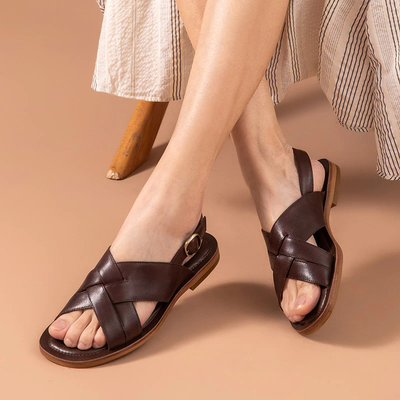 Thumbnail: SMART Sandals Women Genuine Cow Leather Back Strap With Buckle Summer Female