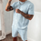 Thumbnail: SMART Men Casual Sports Set Solid Color Plaid Short Sleeved Shorts Sets Mens 