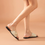 Thumbnail: SMART Slippers Women Cow Leather Square Toe Flats Round Metal Buckle Low Heel
