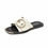 Thumbnail: SMART Slippers Women Cow Leather Square Toe Flats Round Metal Buckle Low Heel
