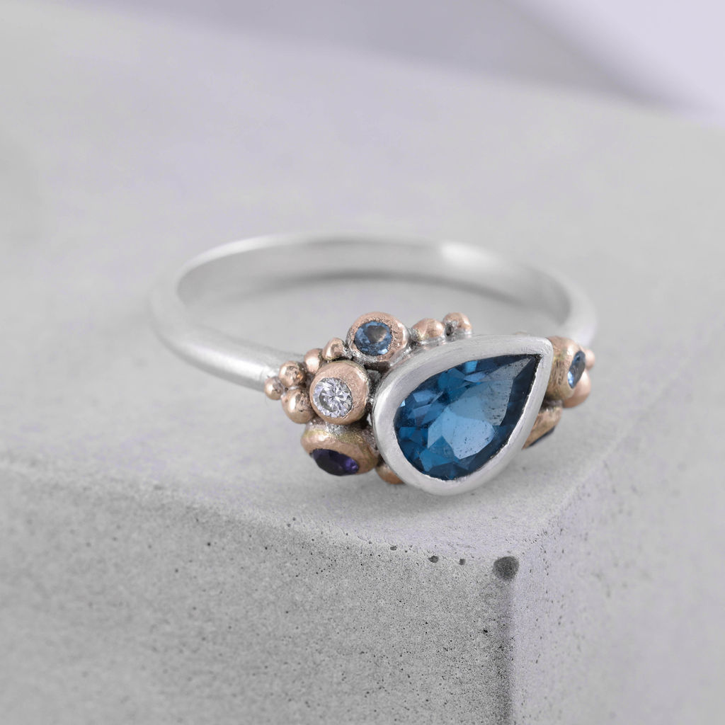 Topaz and Gemstone Cluster Ring