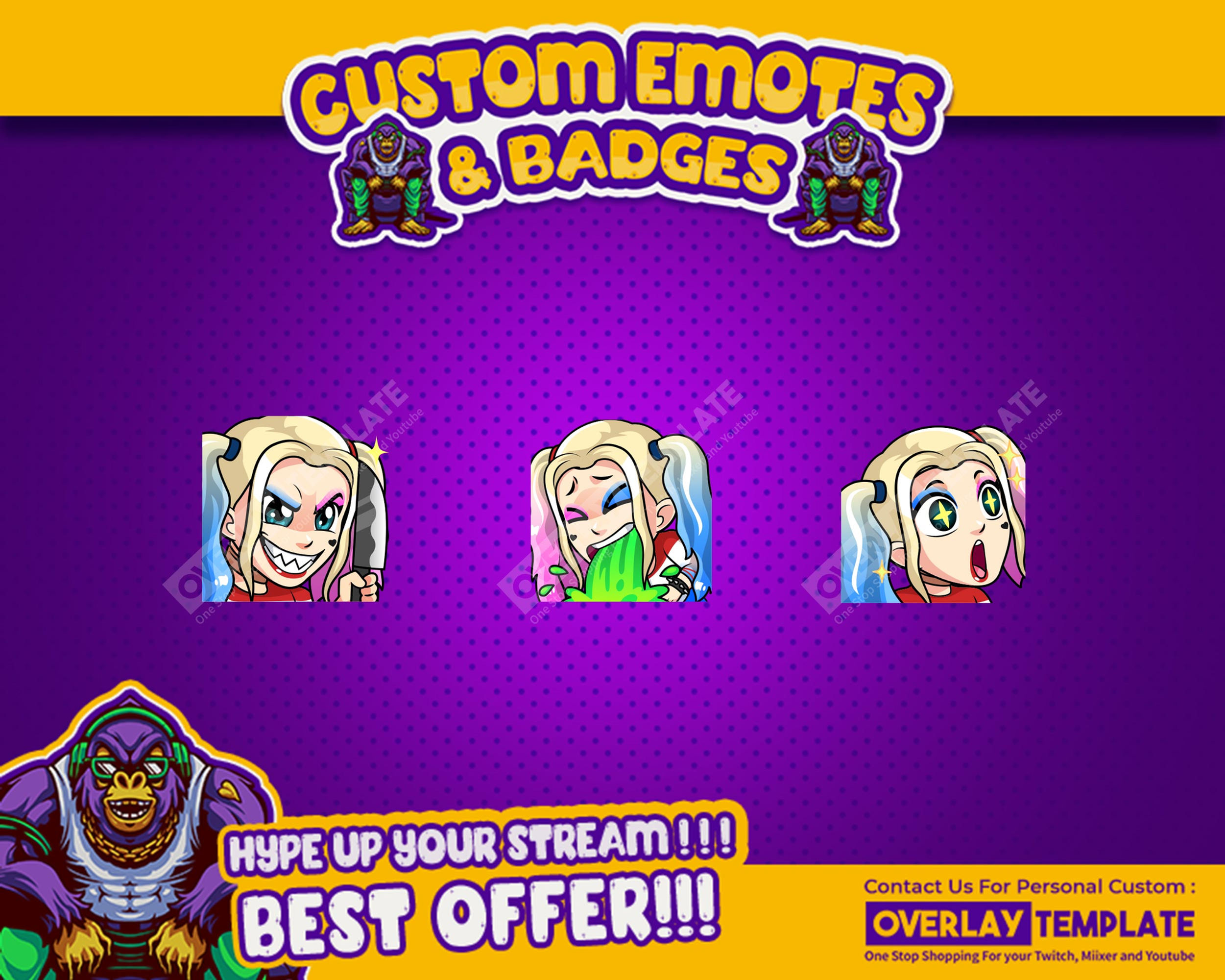 Harley Quinn Sick and Murderer Twitch Emotes Set Dark Humor for Mature Audiences