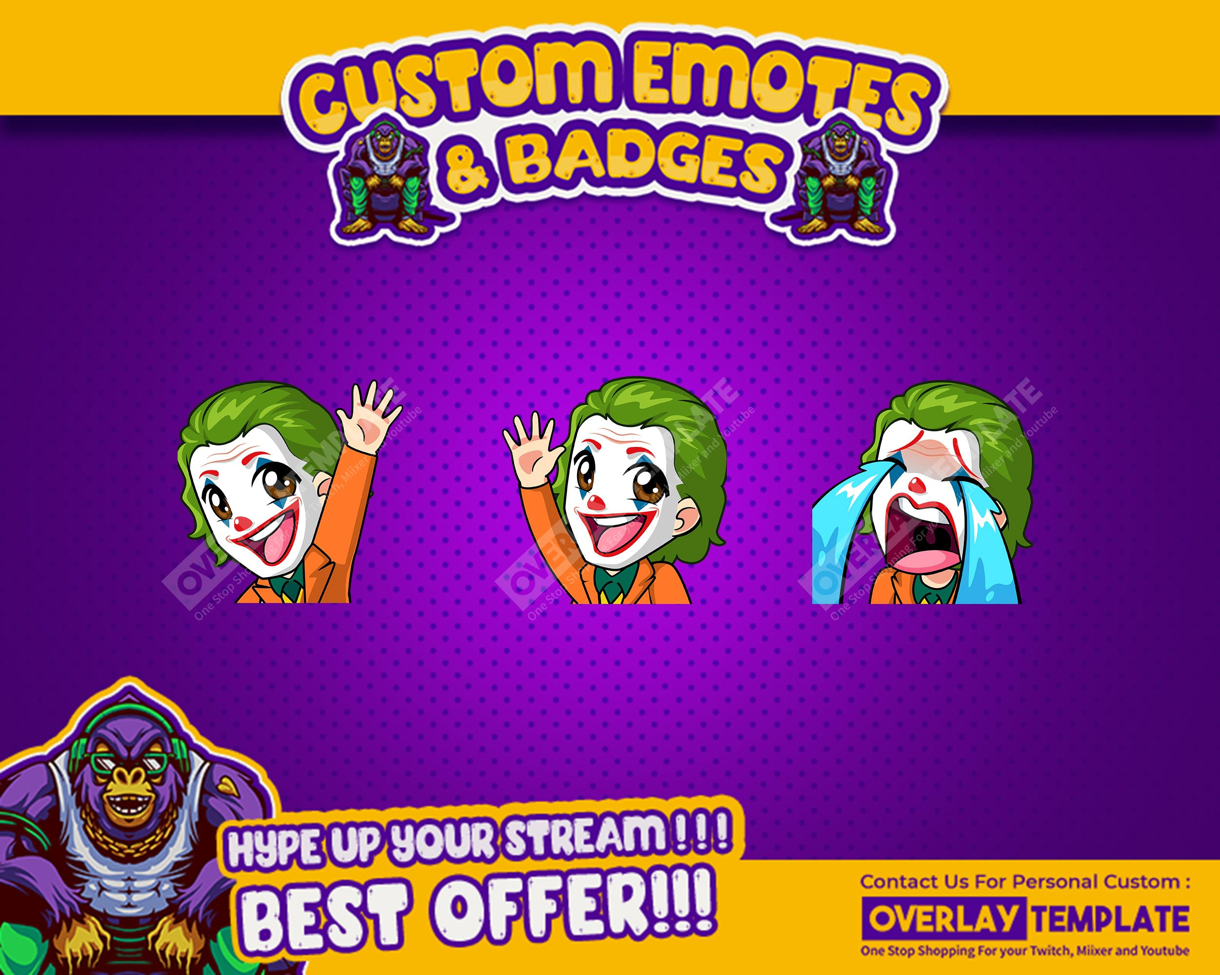 Joker Waving Hand and Sad Twitch Emotes | Emotional Variety Emotes for Chat