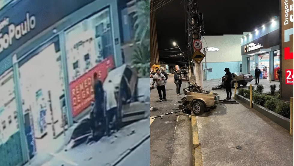 Carro se parte ao meio após bater em poste em São Paulo - Foto: Reprodução