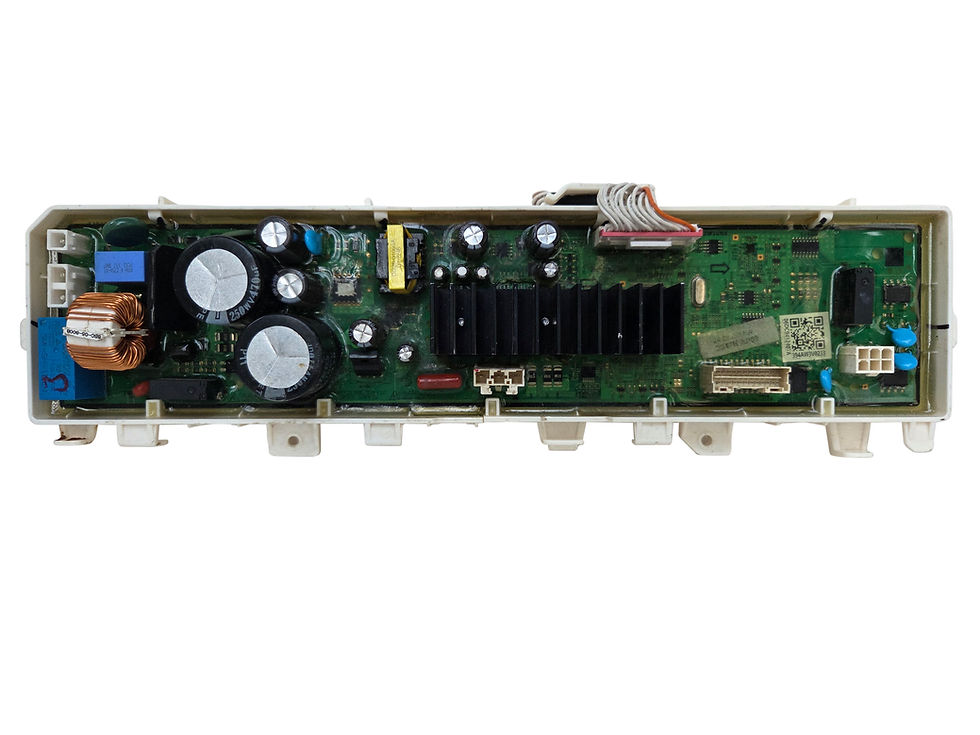 Placa de potencia posterior para lavadora Samsung WA4700N con detalle de disipador y condensadores.