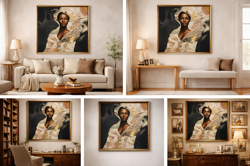 CraftBytes Art Digital Fine Art Dignified woman portrait displayed in five room settings.