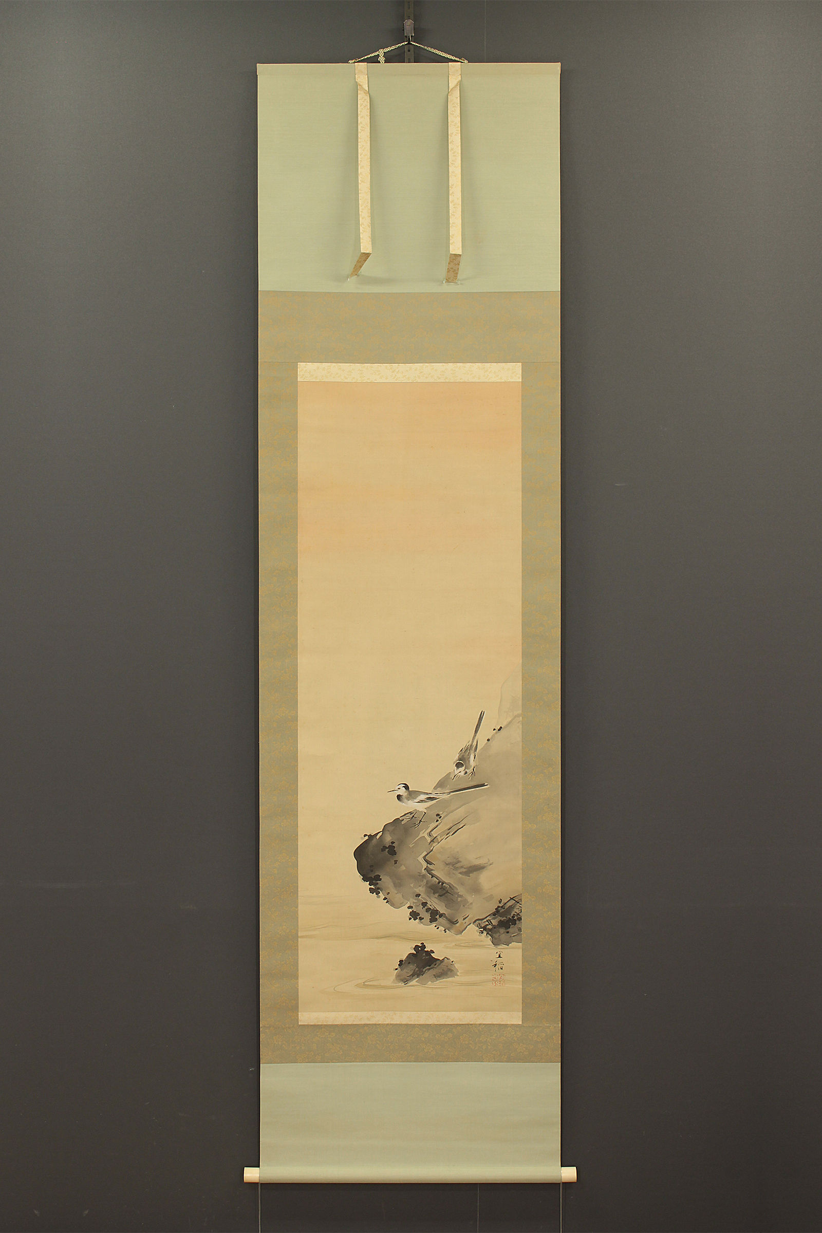 掛軸　森村宜稲「鶺鴒之図」